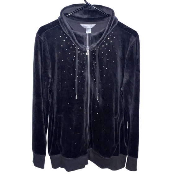 Christopher & Banks Women's Dark Gray Velour Rhinestone Jacket Size L - Picture 2 of 7